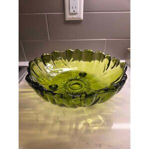 Vintage Indiana glass sunflower green footed bowl